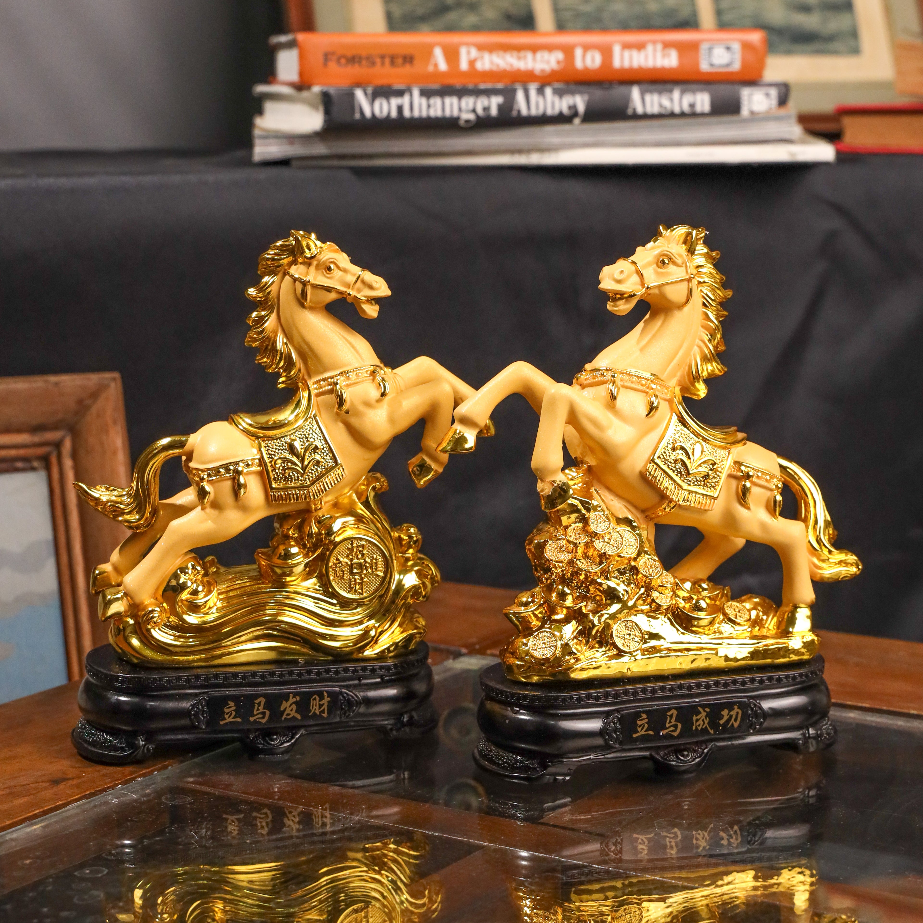 Double Success Golden Horse Pair 18cm