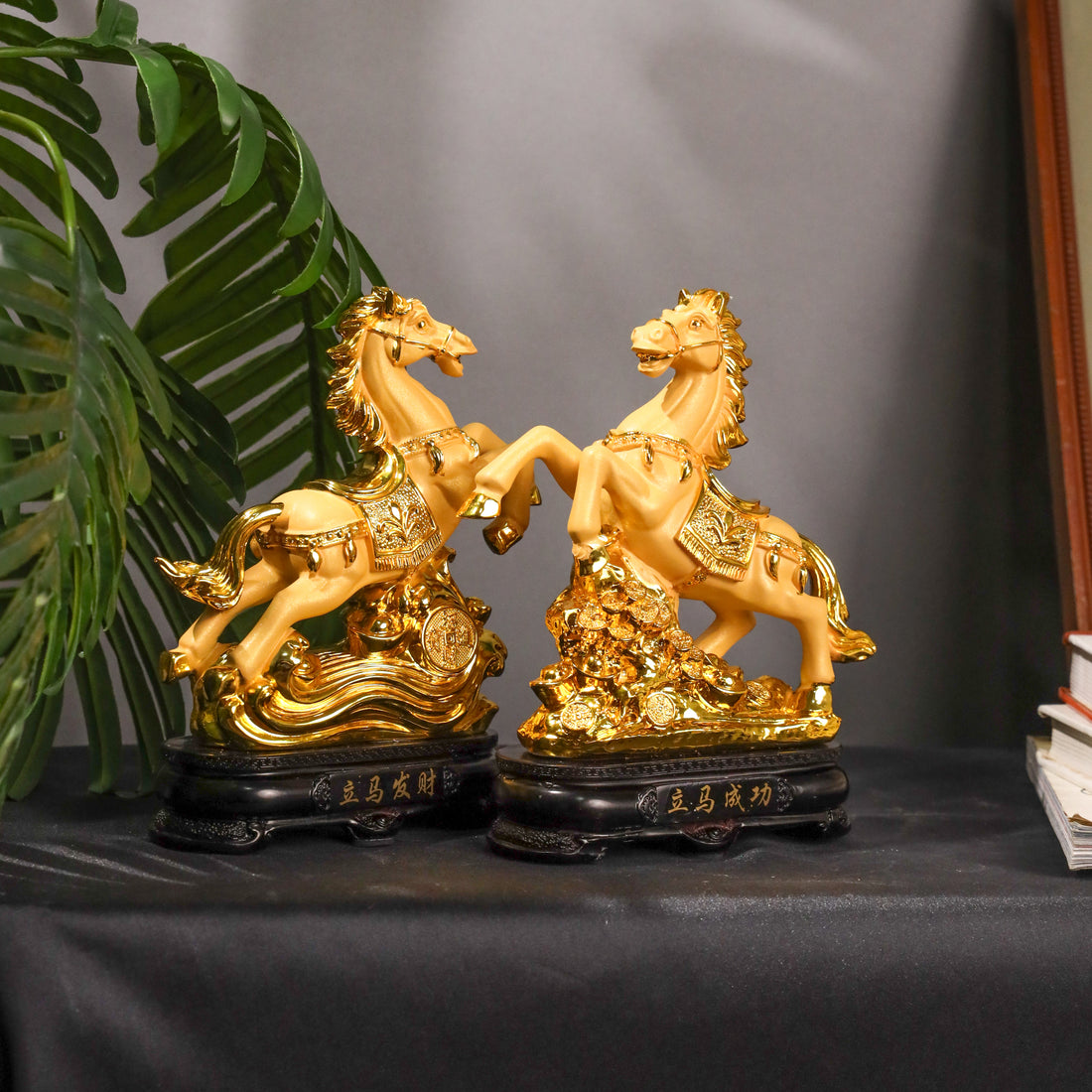 Double Success Golden Horse Pair 18cm