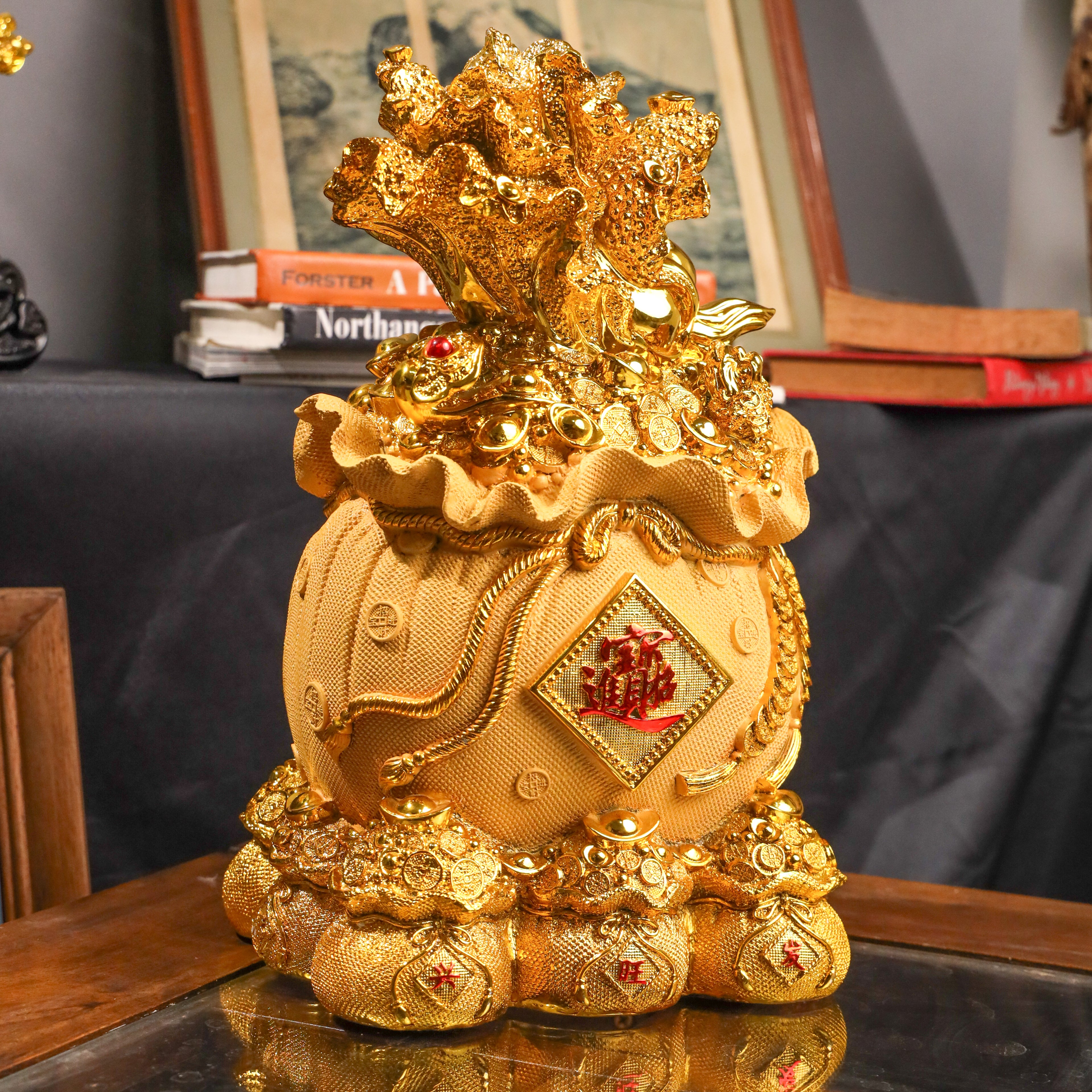 Full-to-the-Brim Golden Money Bag 33cm