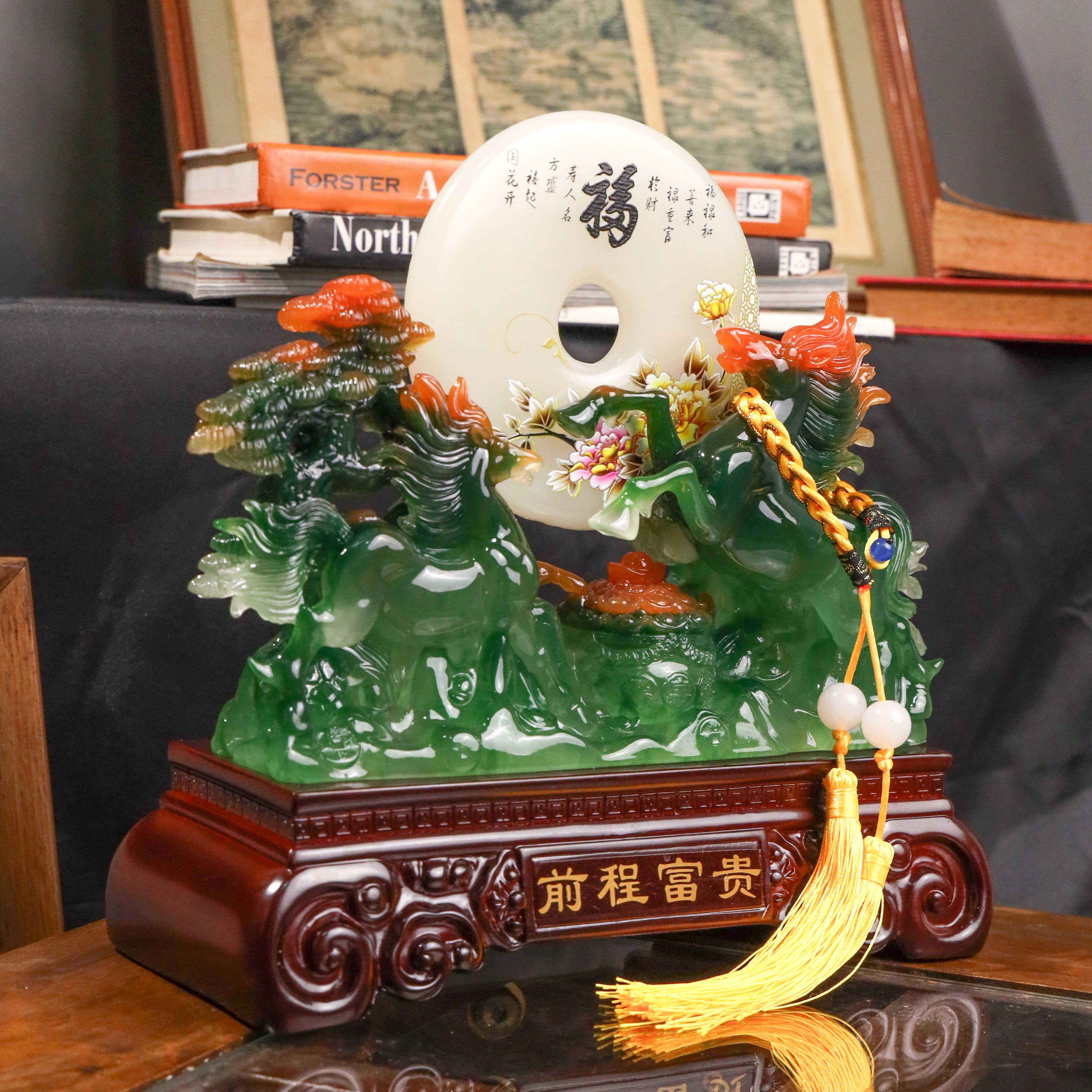 Wisdom &amp; Teamwork to Success Green Horses 27cm