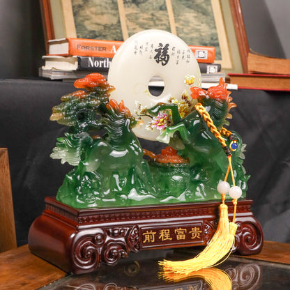 Wisdom &amp; Teamwork to Success Green Horses 27cm