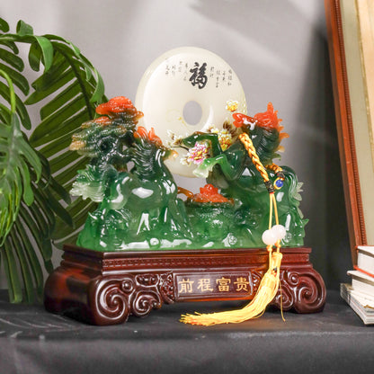 Wisdom &amp; Teamwork to Success Green Horses 27cm