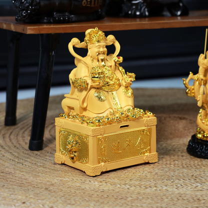 God of Wealth Seated on Treasure Box 32cm
