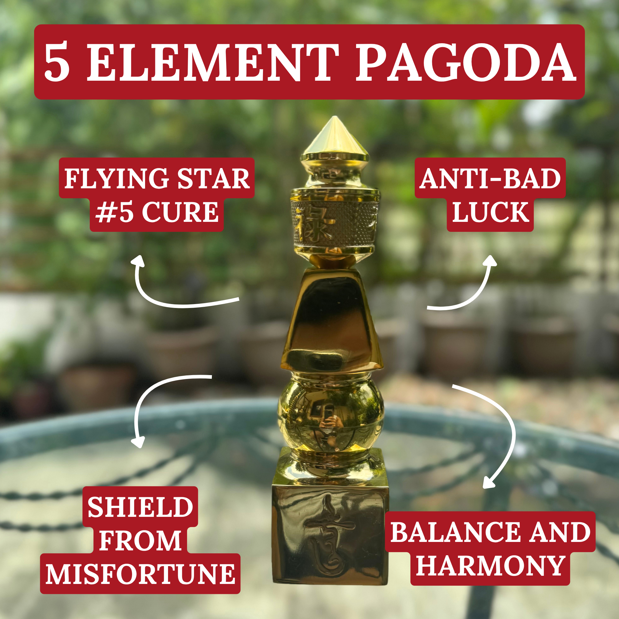 Brass 5 Element Pagoda Flying Star Cure 15cm Default Title - Feng Shui Charms - Royal Dragon Decor Philippines