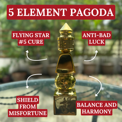Brass 5 Element Pagoda Flying Star Cure 15cm Default Title - Feng Shui Charms - Royal Dragon Decor Philippines