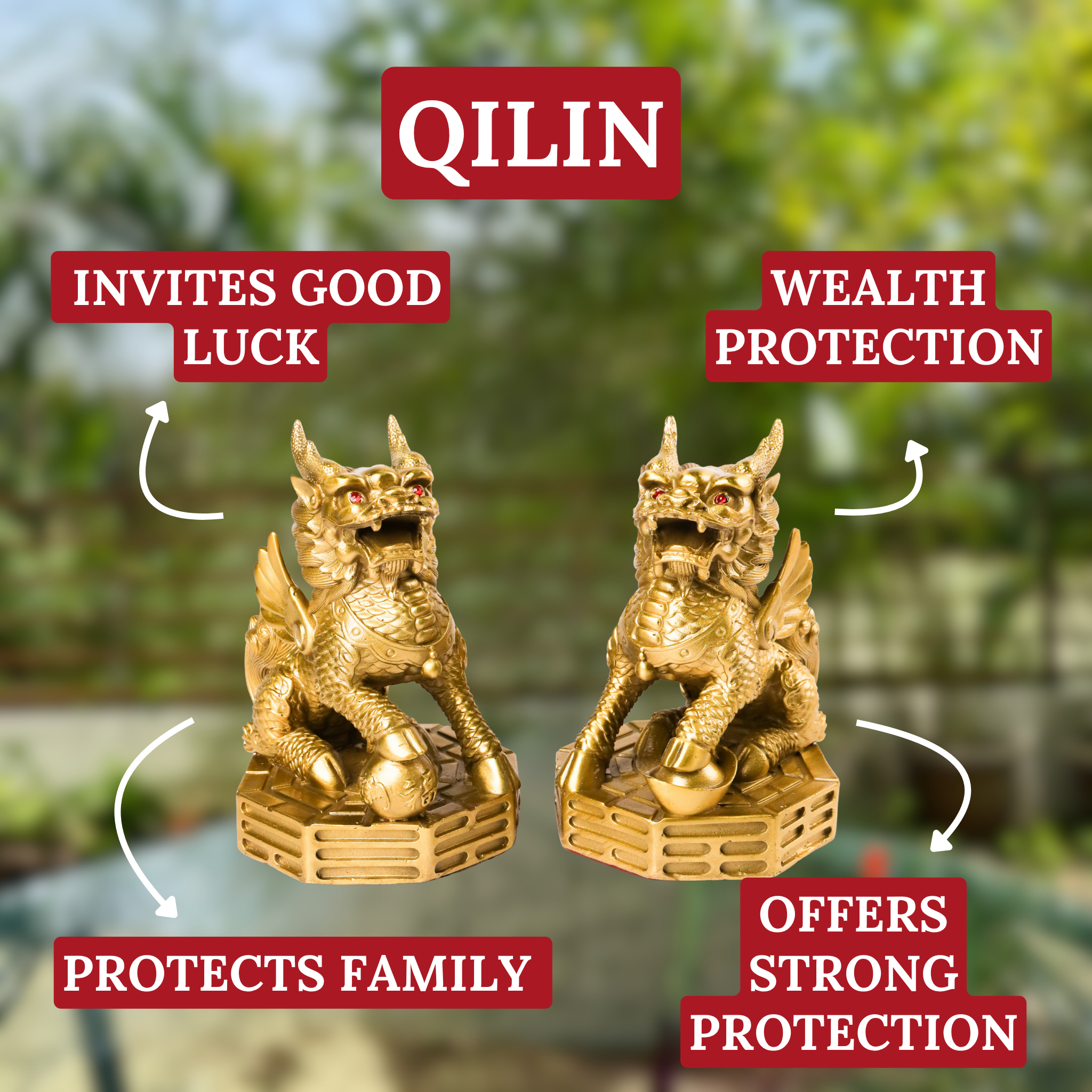 Mythical Protectors of Peace Brass Qilin Pair 17cm