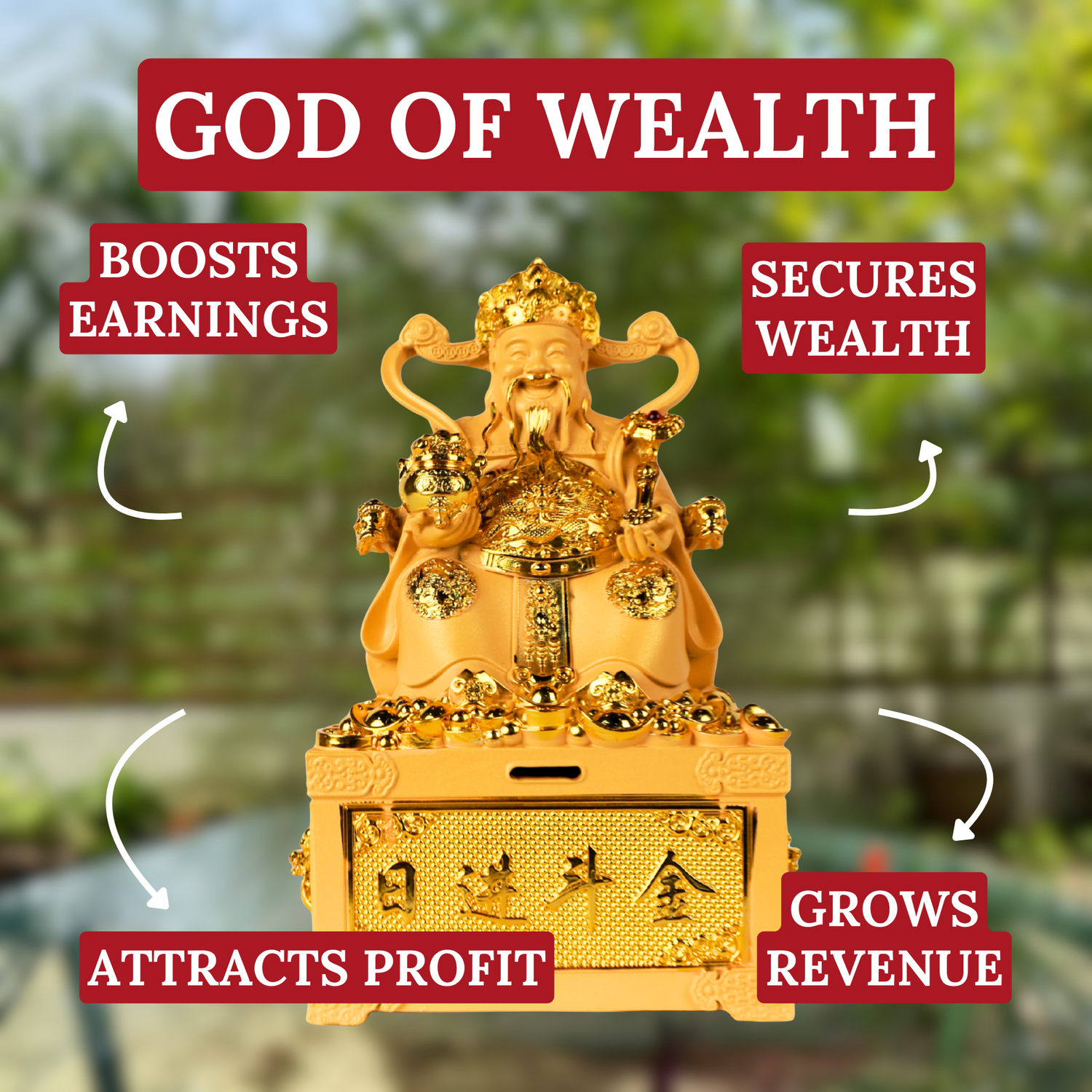 God of Wealth Seated on Treasure Box 32cm