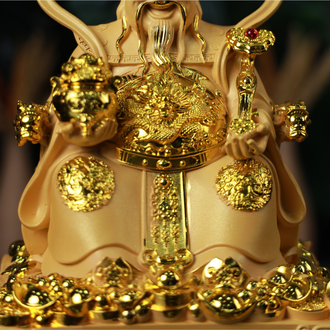 God of Wealth Seated on Treasure Box 32cm