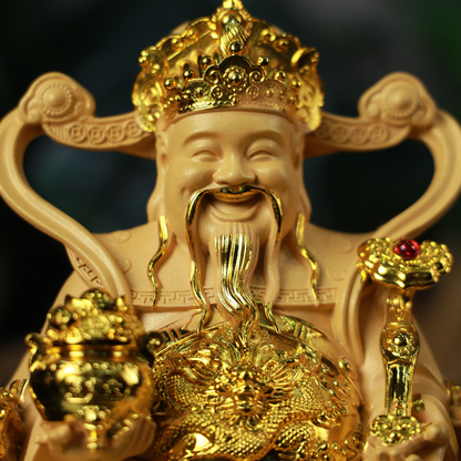 God of Wealth Seated on Treasure Box 32cm