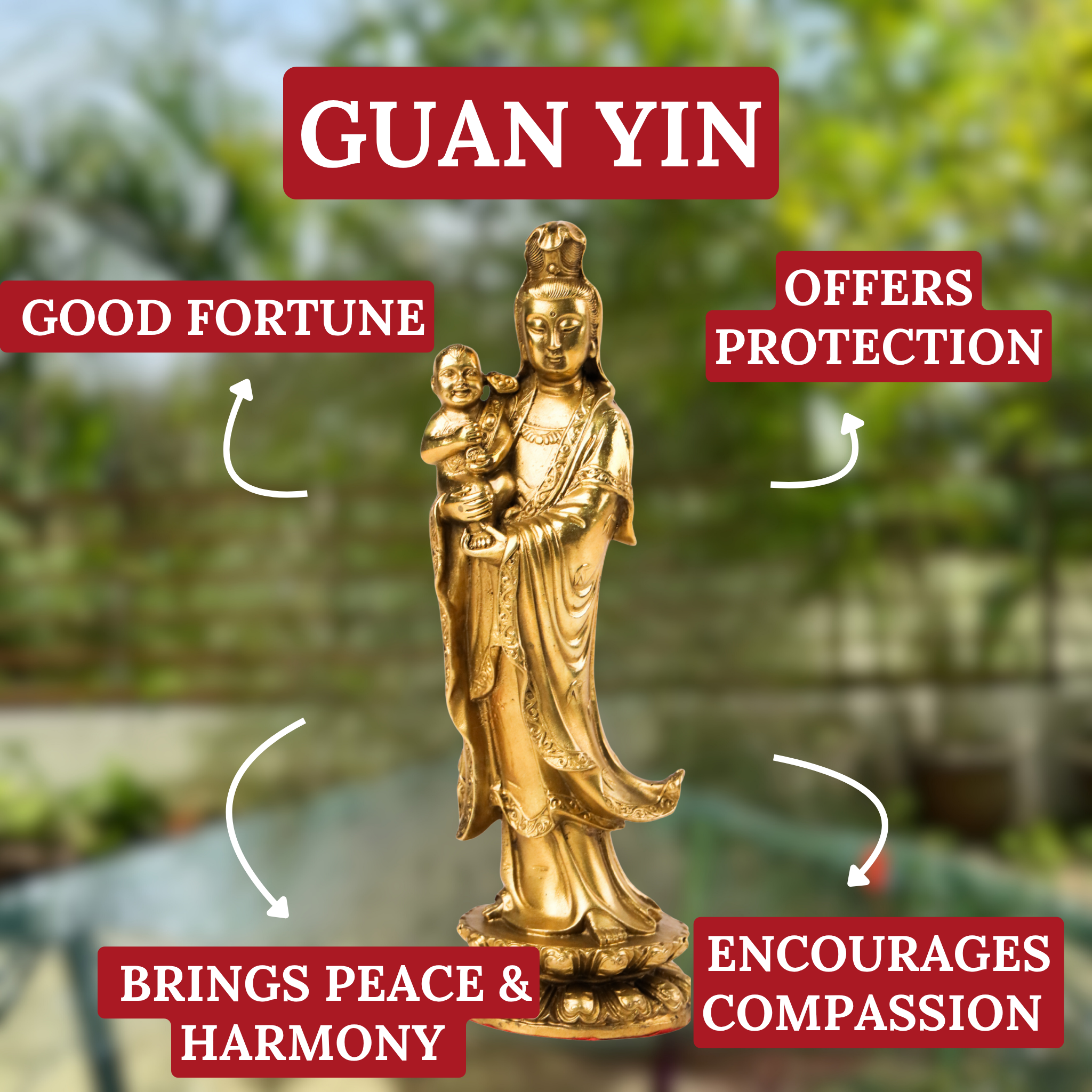 Merciful Guardian Brass Guan Yin 26cm