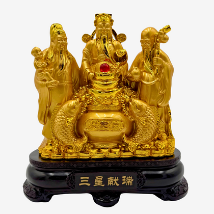 Golden Trinity of Fortune Fuk Luk Sau 21cm Default Title - Feng Shui Charms - Royal Dragon Decor Philippines