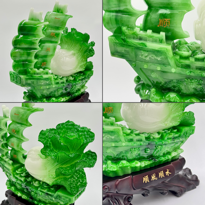 Emerald Jewel Wealth Ship &amp; Cabbage 50cm Default Title - Feng Shui Charms - Royal Dragon Decor Philippines