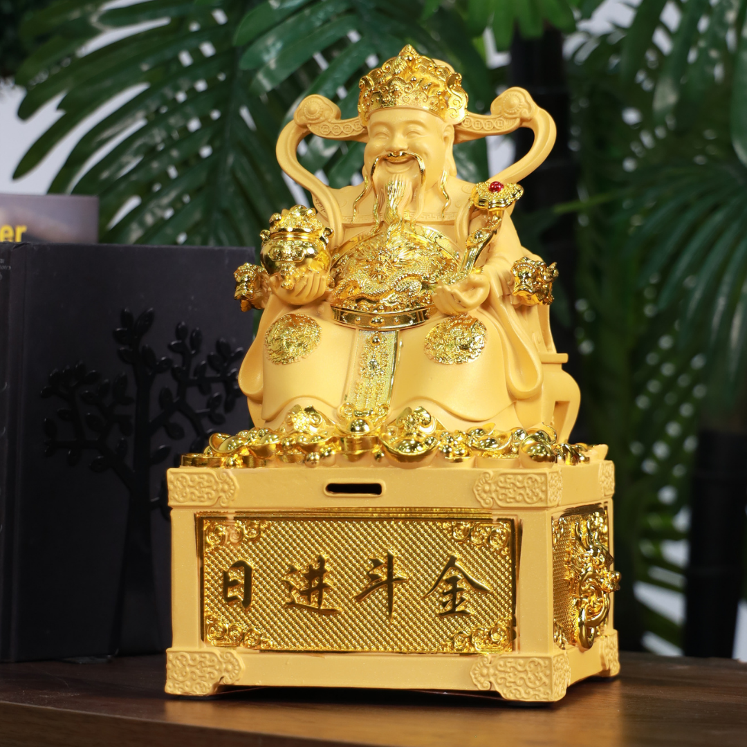 God of Wealth Seated on Treasure Box 32cm