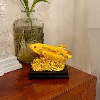 Mini Gold Arowanas Swimming in Wealth 13cm - Feng Shui Chinese Lucky Items - Royal Dragon Decor