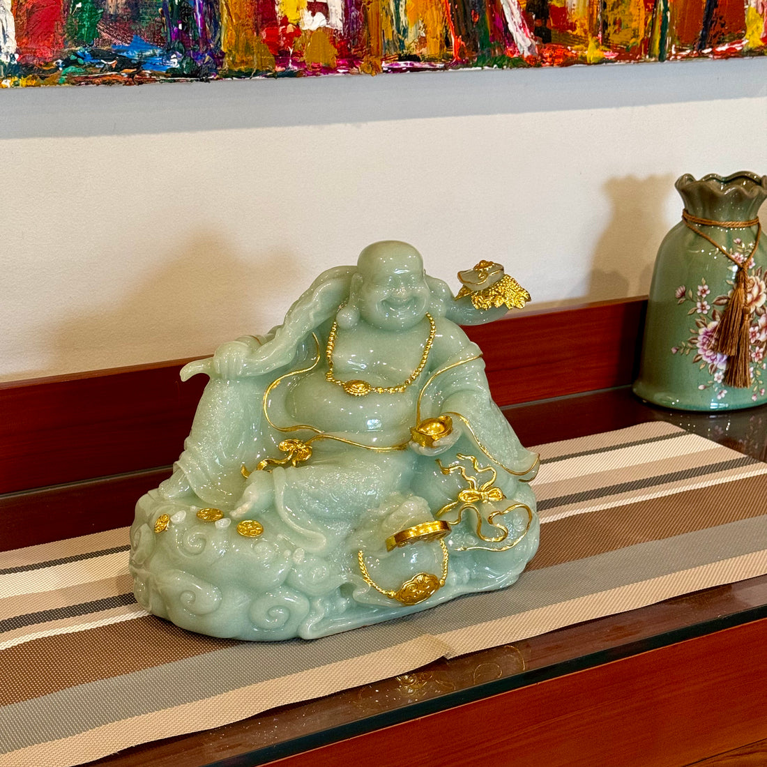 Ice Jade Happiness Laughing Buddha 30cm - Feng Shui Chinese Lucky Items - Royal Dragon Decor