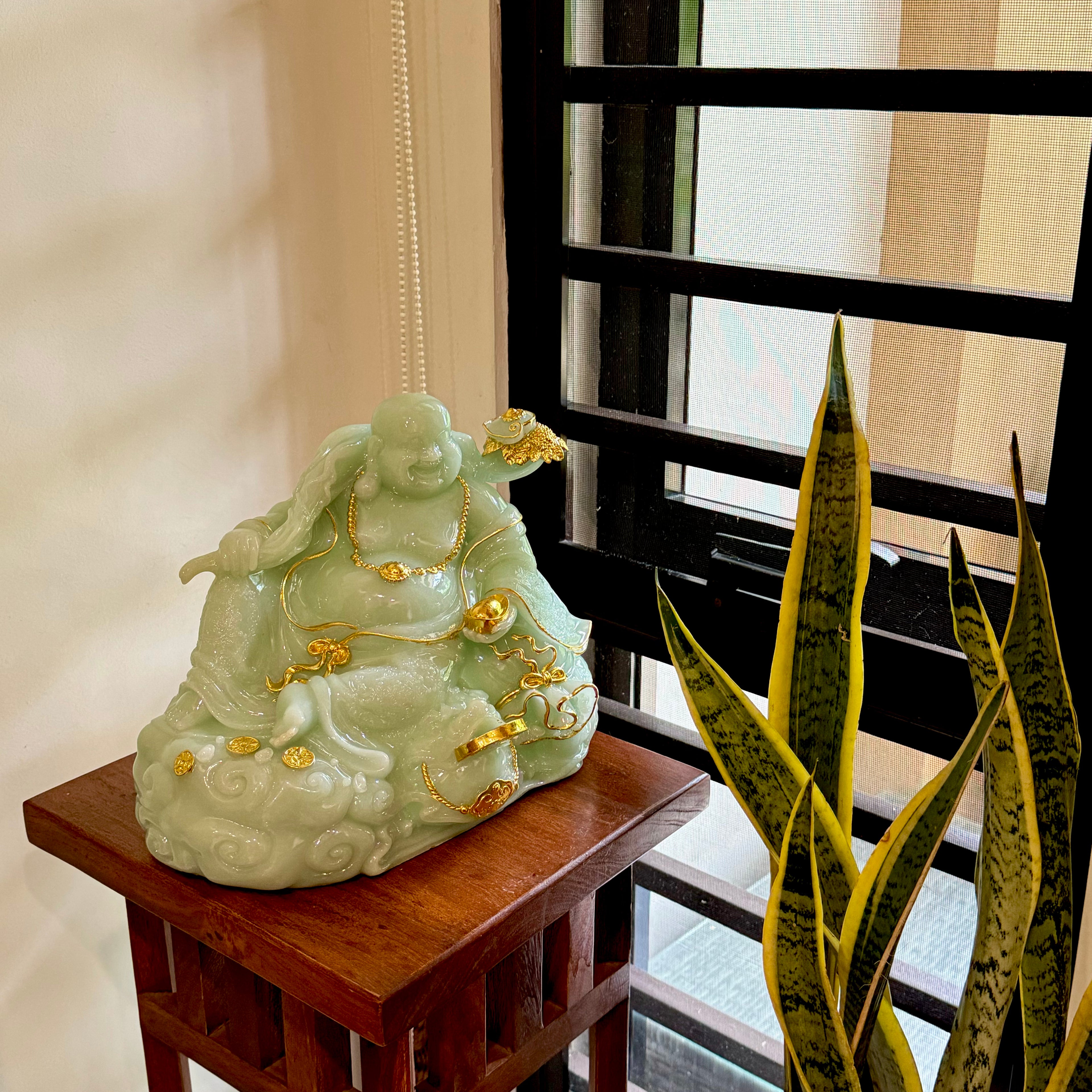 Ice Jade Happiness Laughing Buddha 30cm - Feng Shui Chinese Lucky Items - Royal Dragon Decor