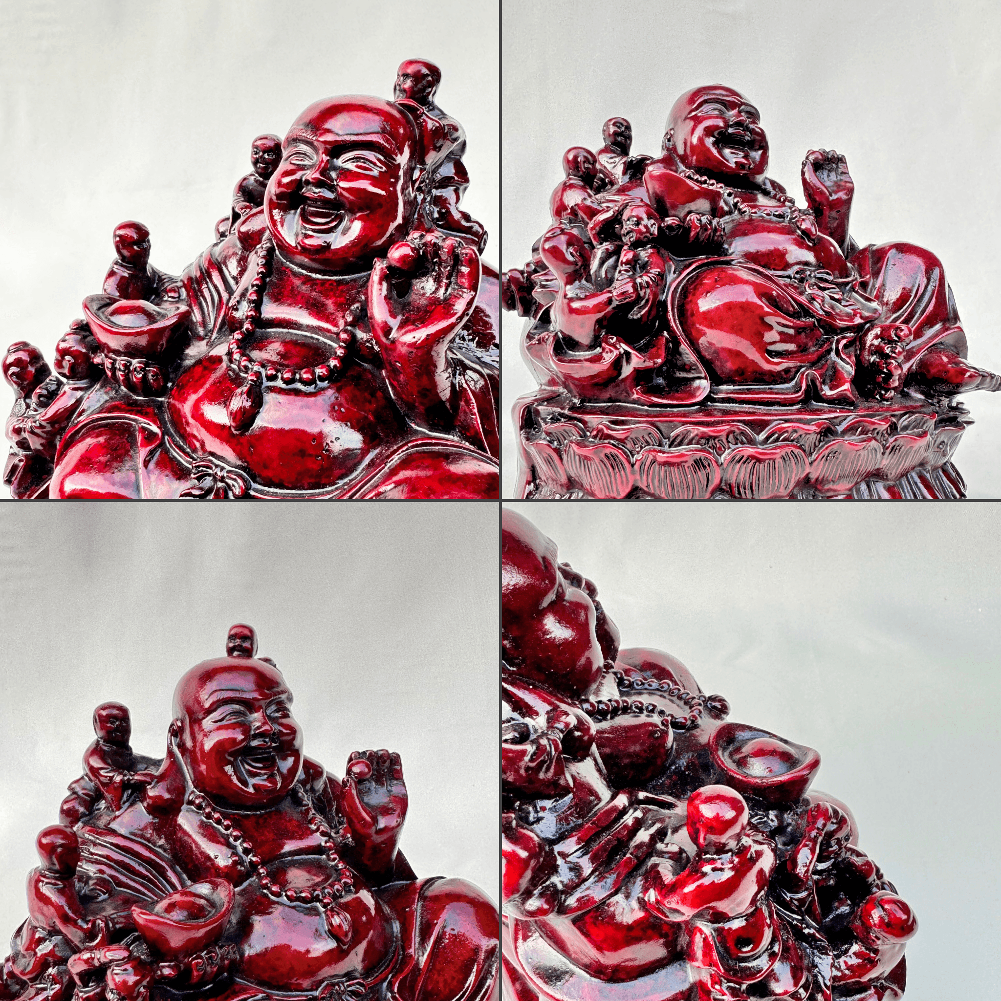 Red Laughing Buddha Sitting with Many Children 18.5cm - Feng Shui Chinese Lucky Items - Royal Dragon Decor