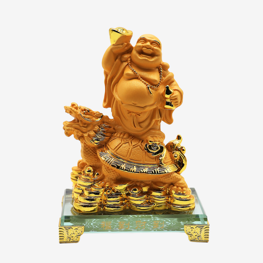 Joy & Protection Buddha on Dragon Turtle 17cm