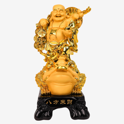 Double Wealth Luck Buddha on Money Frog 36cm