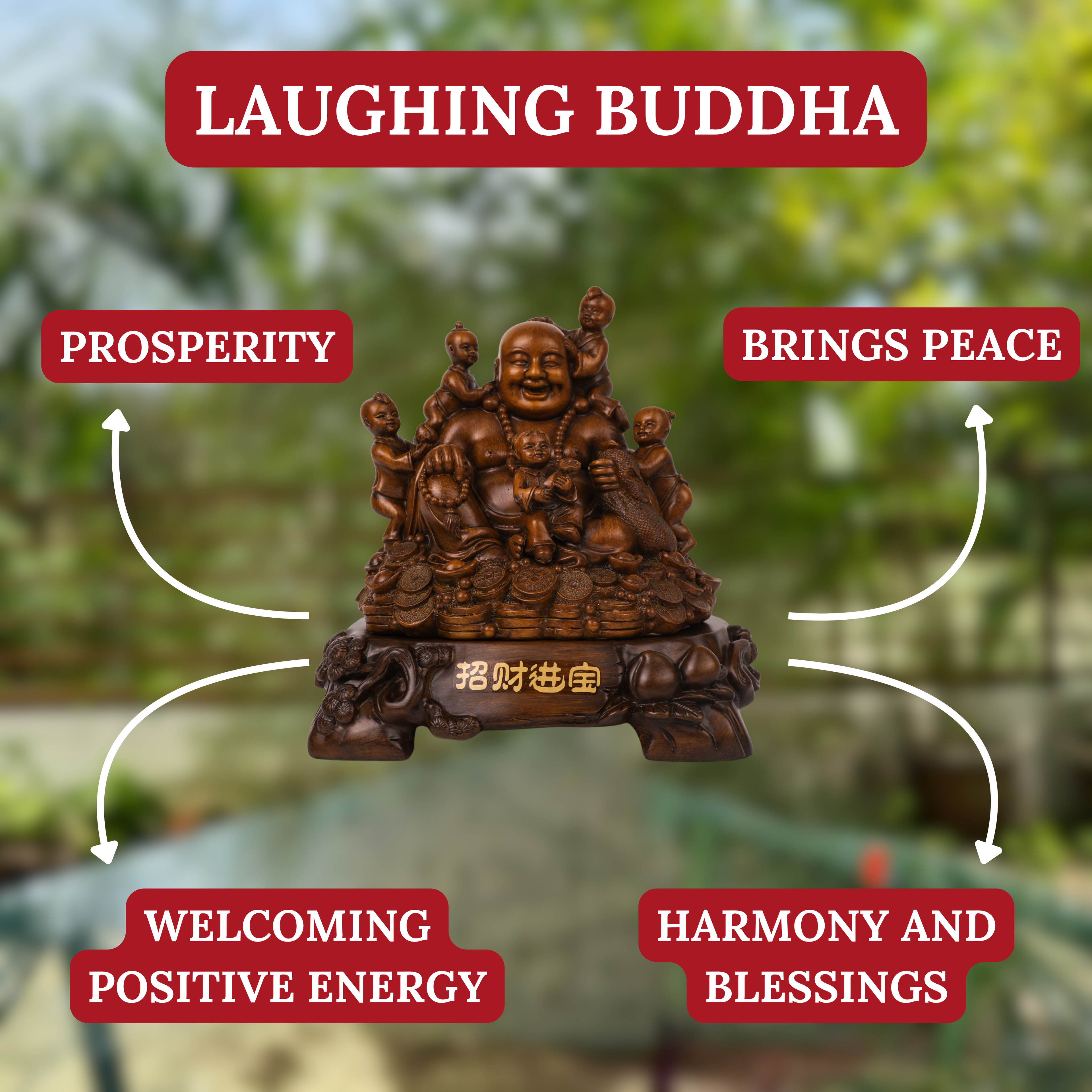 Joyful Family Laughing Buddha with Children 28cm