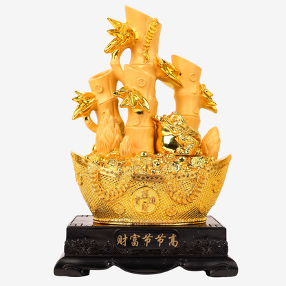 Lucky Bamboo on Golden Ingot for Growing Wealth 30cm
