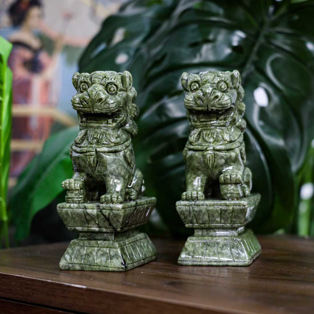 Ancient Power Jade Gatekeepers Foo Dogs 18cm