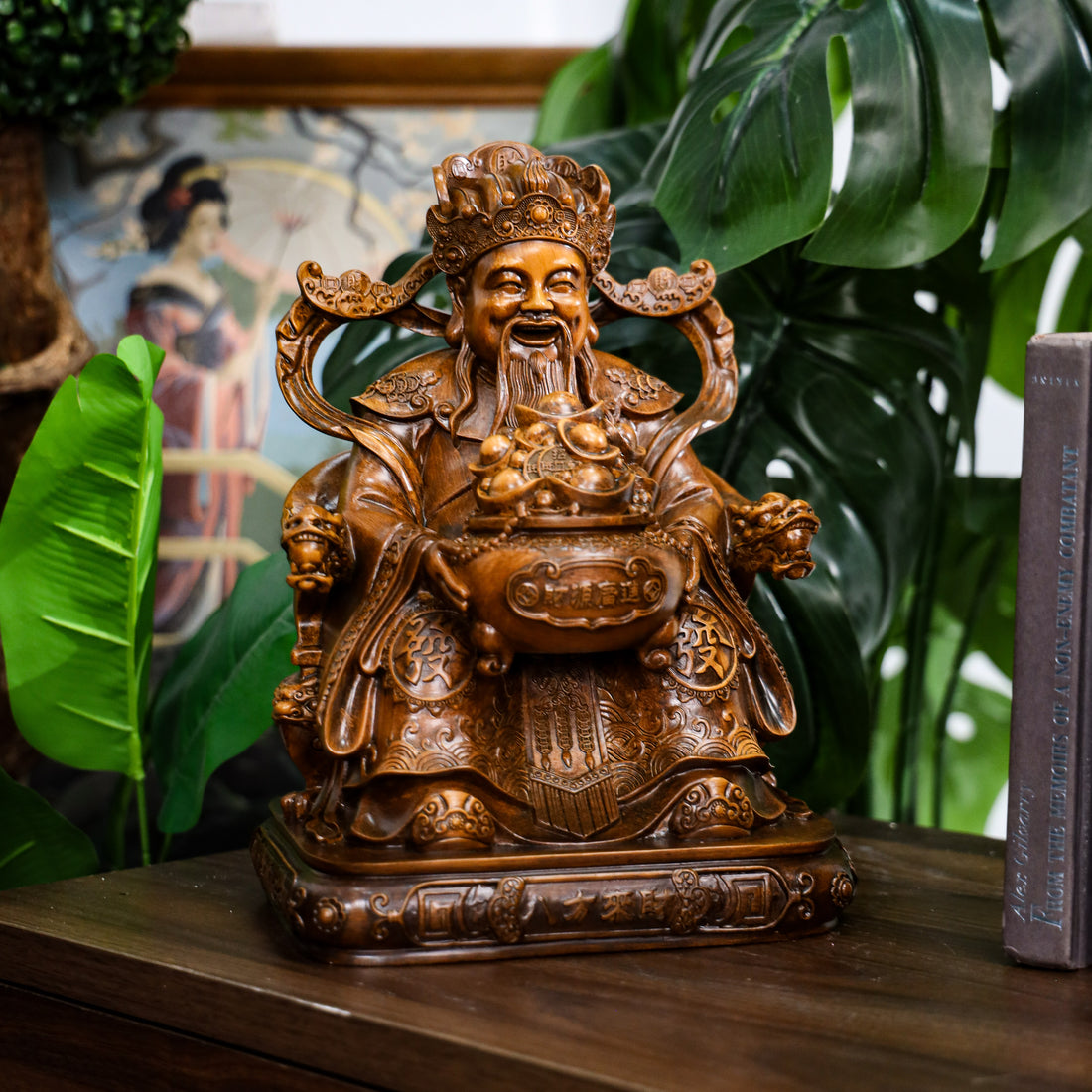 Welcoming Riches Wood God of Wealth 30cm