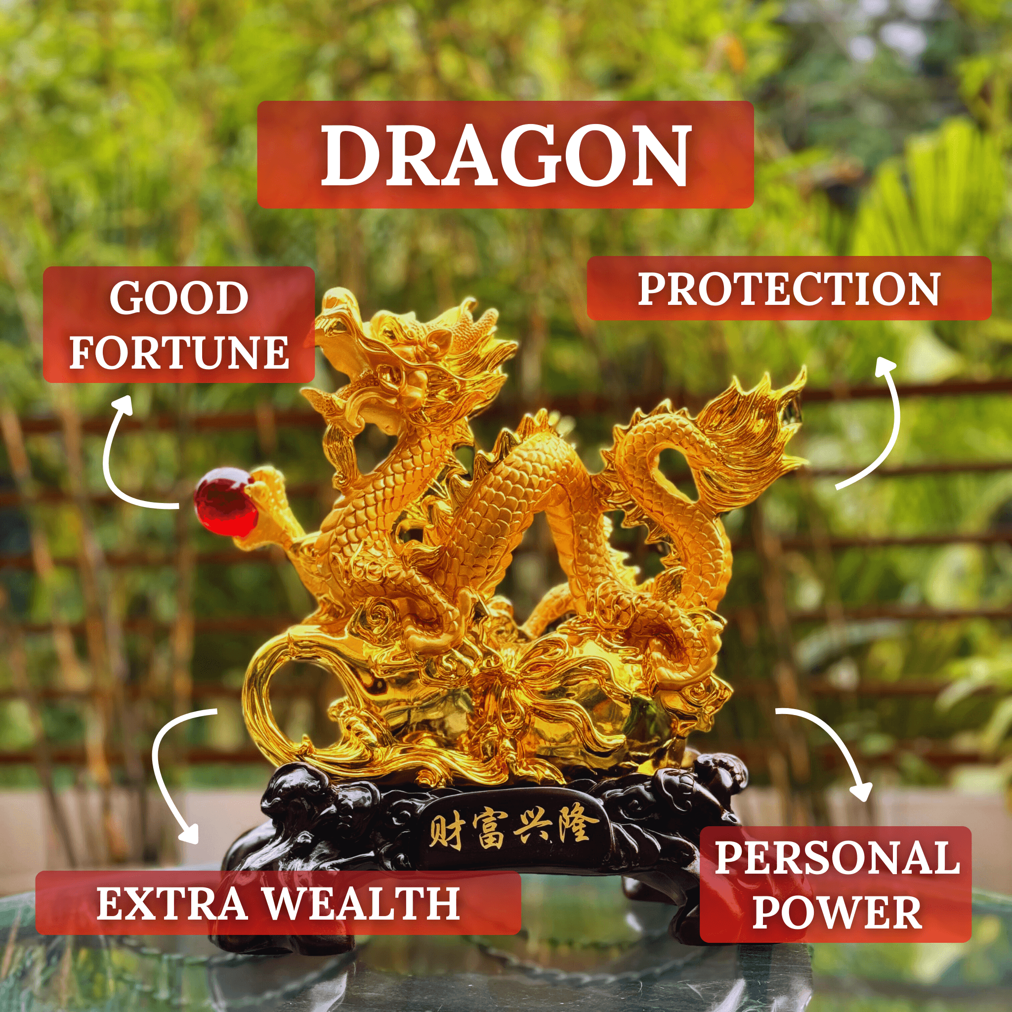 The Royal Dragon of Good Fortune 35cm - Feng Shui Chinese Lucky Items - Royal Dragon Decor