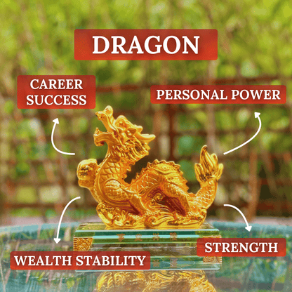 Gold Zodiac Dragon for Career Sucess 17cm - Feng Shui Chinese Lucky Items - Royal Dragon Decor