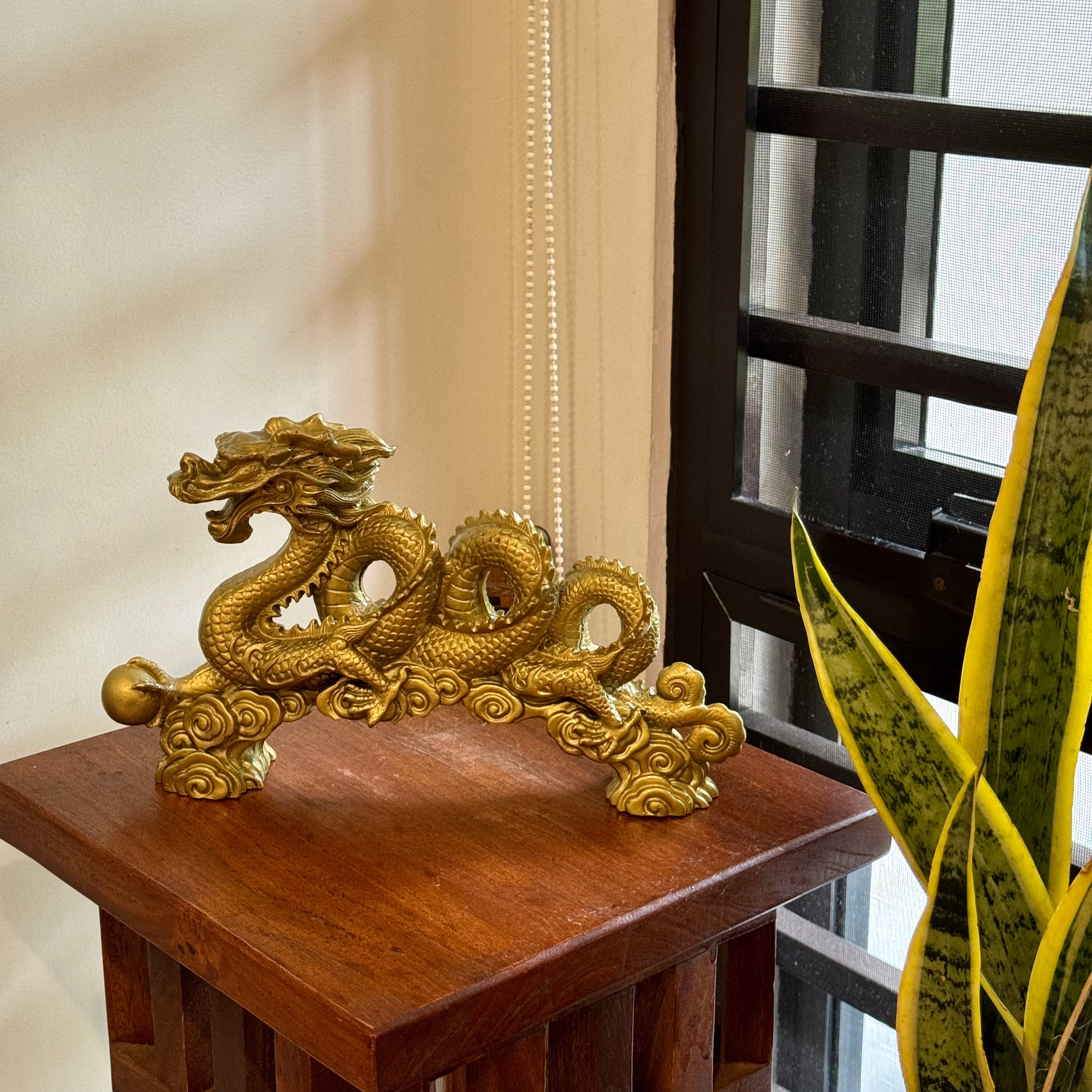 Triple Winding Bronze Chinese Dragon 30cm - Feng Shui Chinese Lucky Items - Royal Dragon Decor