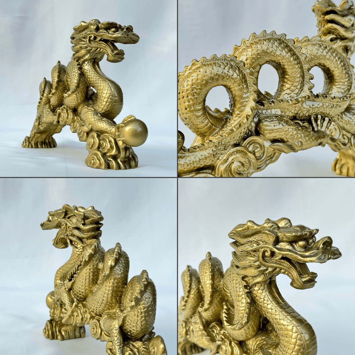 Triple Winding Bronze Chinese Dragon 30cm - Feng Shui Chinese Lucky Items - Royal Dragon Decor