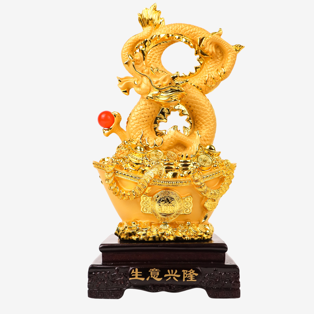 Golden Infinity Dragon on Wealth Ingot 38cm