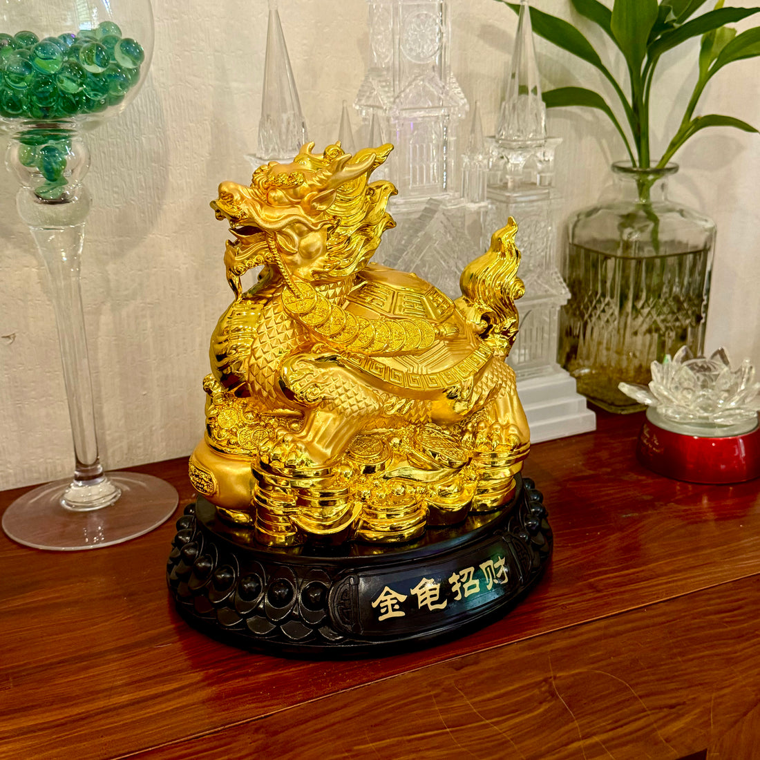 Gold Dragon Turtle for Success &amp; Stability 25cm - Feng Shui Chinese Lucky Items - Royal Dragon Decor