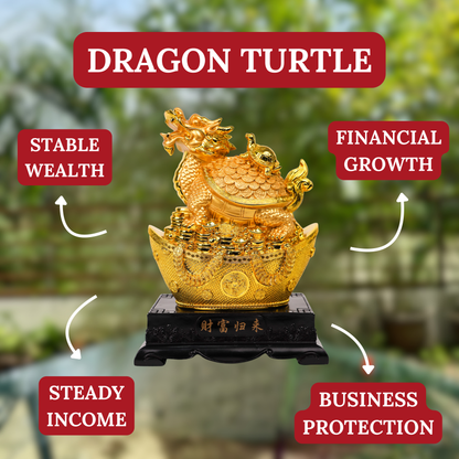 Stable Wealth Luck Golden Dragon Turtle 27cm