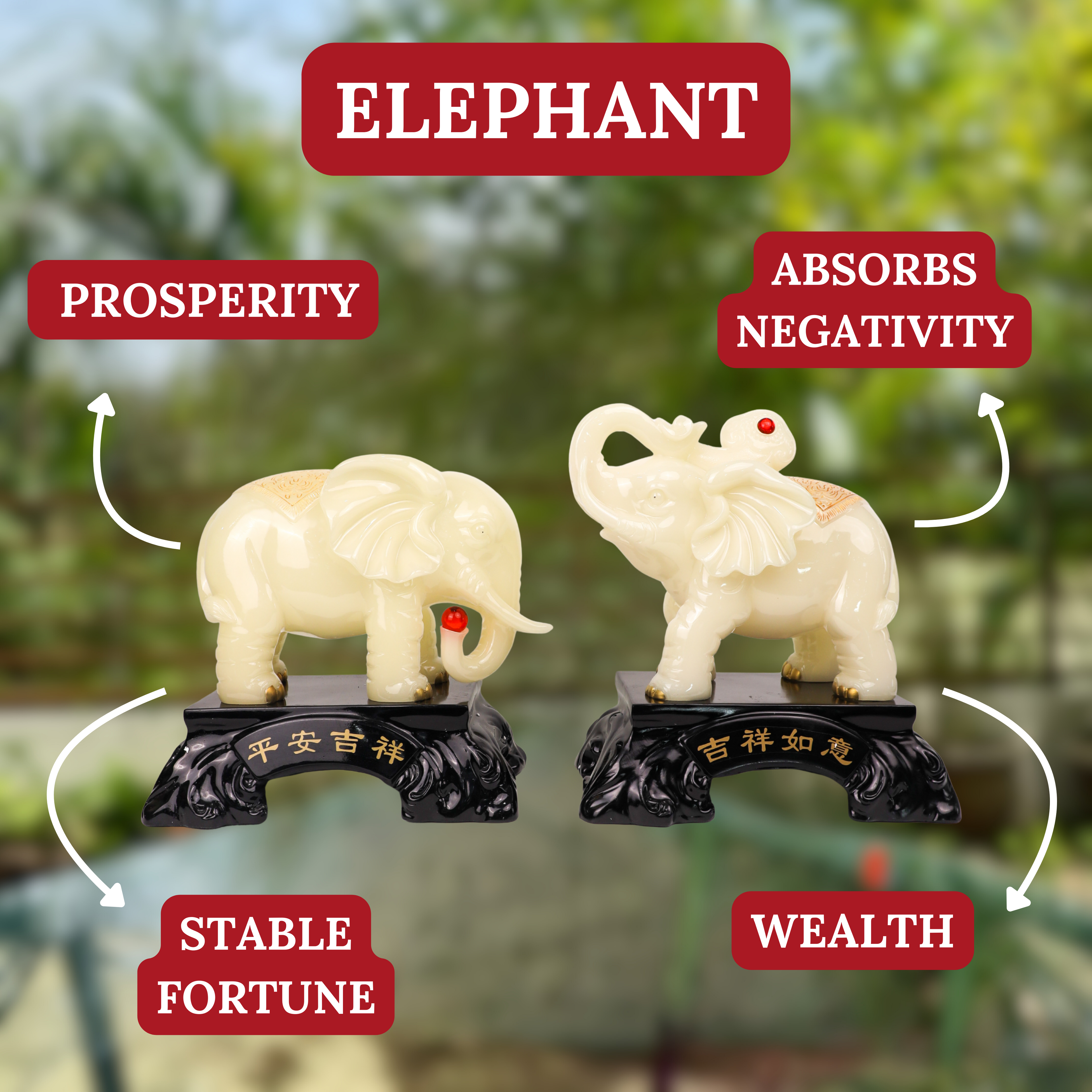 Ivory White Elephants of Noble Prosperity 33cm