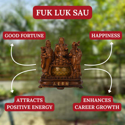 Triple Blessings Wood Fuk Luk Sau 32cm
