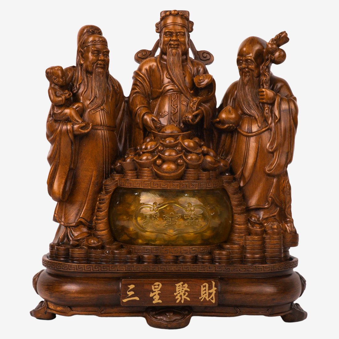 Triple Blessings Wood Fuk Luk Sau 32cm