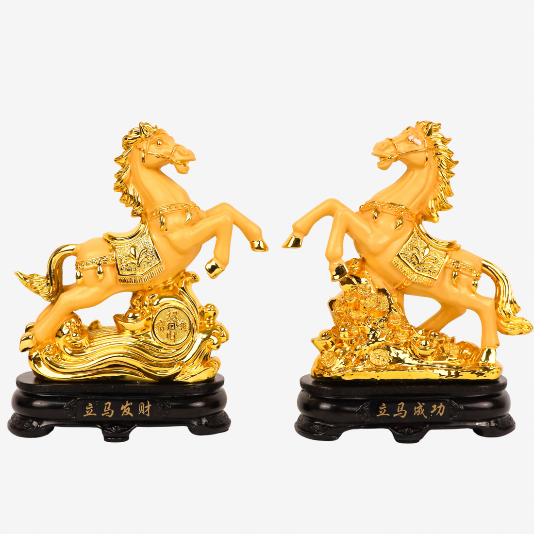 Double Success Golden Horse Pair 18cm