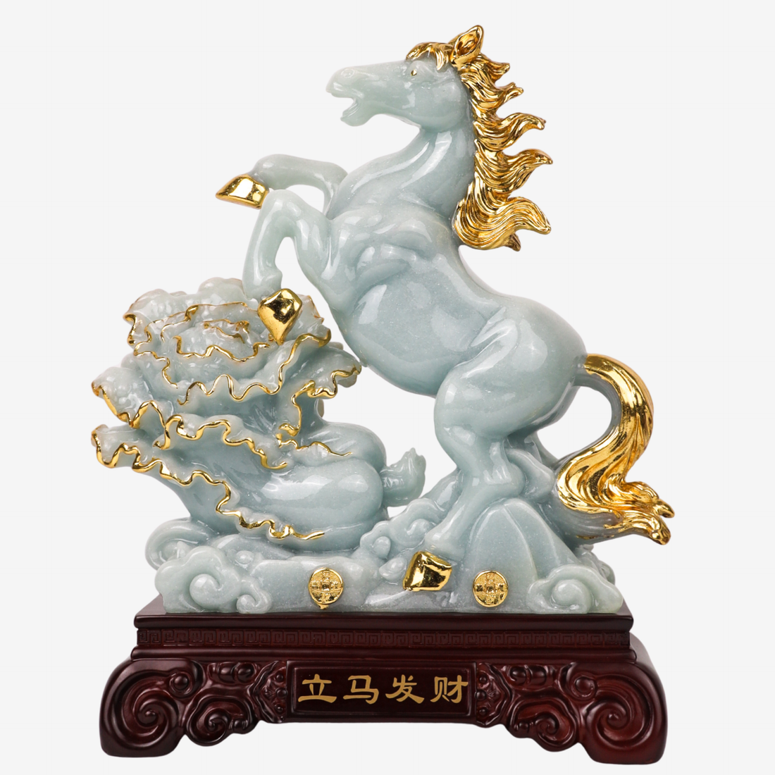 The Wealth Runner Jade Horse with Cabbage 33cm