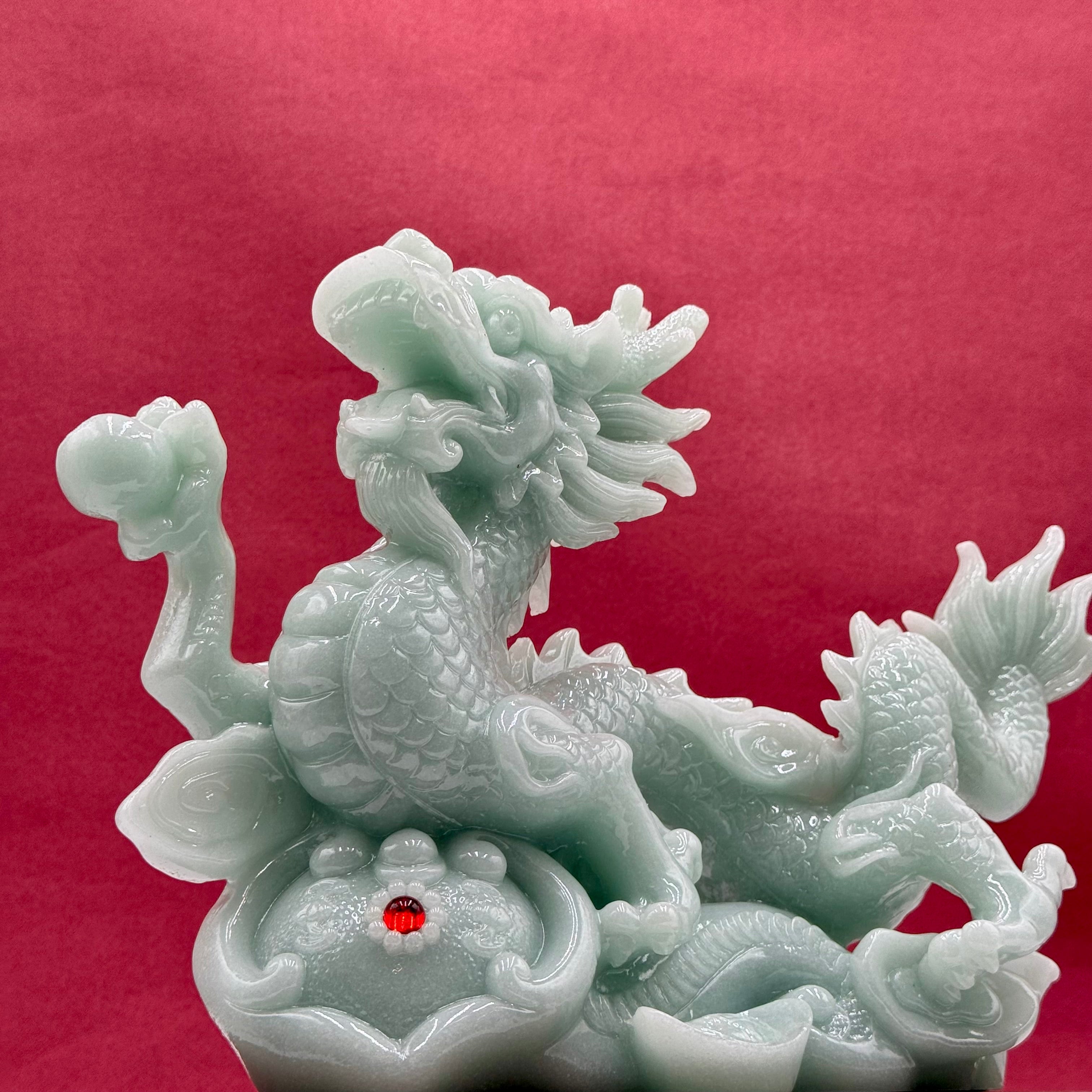 Dynasty Jade Dragon on Wooden Base 29cm Default Title - Feng Shui Charms - Royal Dragon Decor Philippines