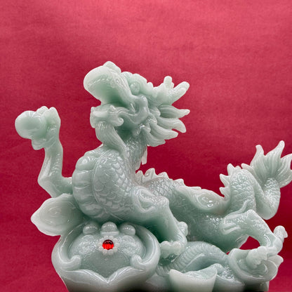 Dynasty Jade Dragon on Wooden Base 29cm Default Title - Feng Shui Charms - Royal Dragon Decor Philippines