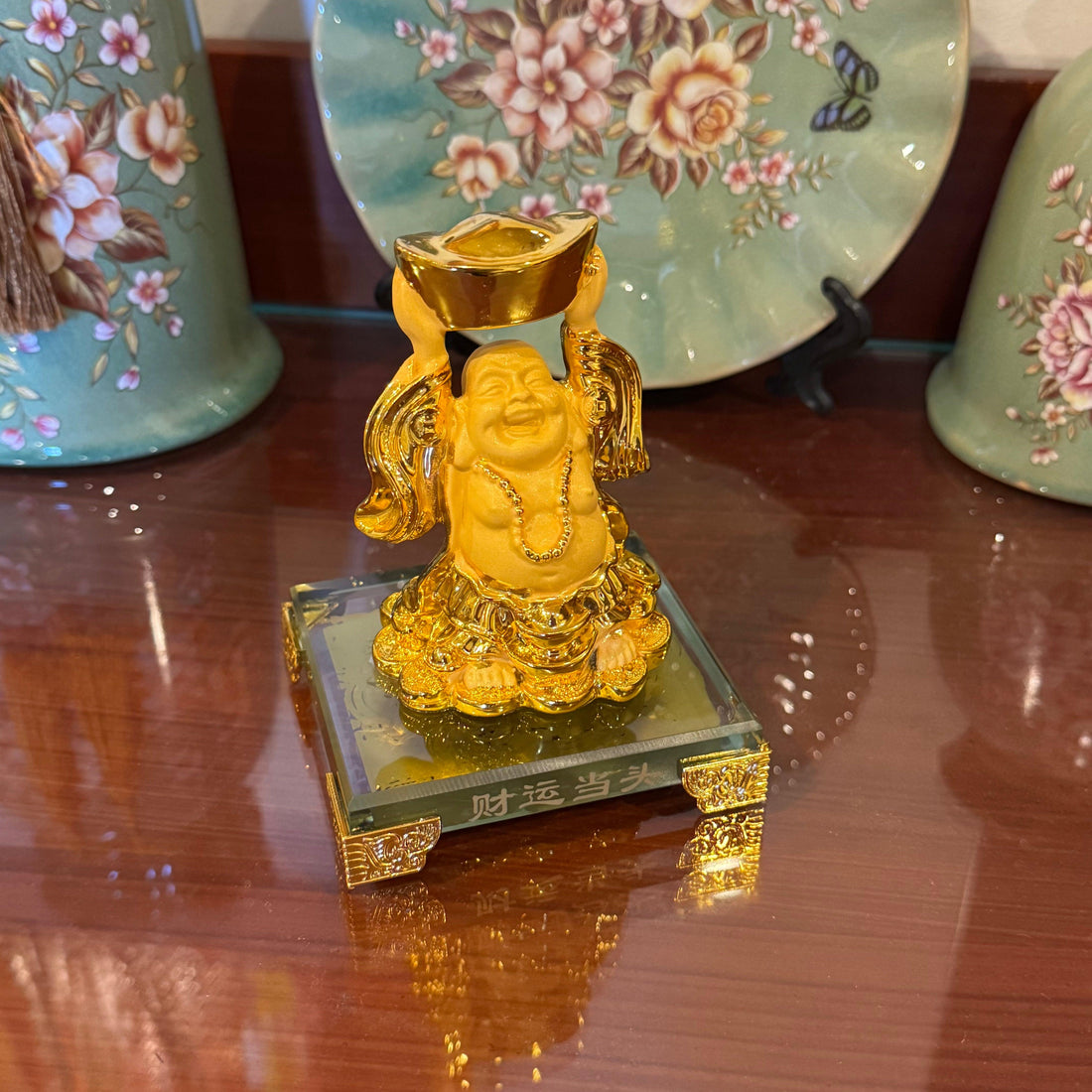 Mini Laughing Buddha with Treasure Ingot 15cm Default Title - Feng Shui Charms - Royal Dragon Decor Philippines