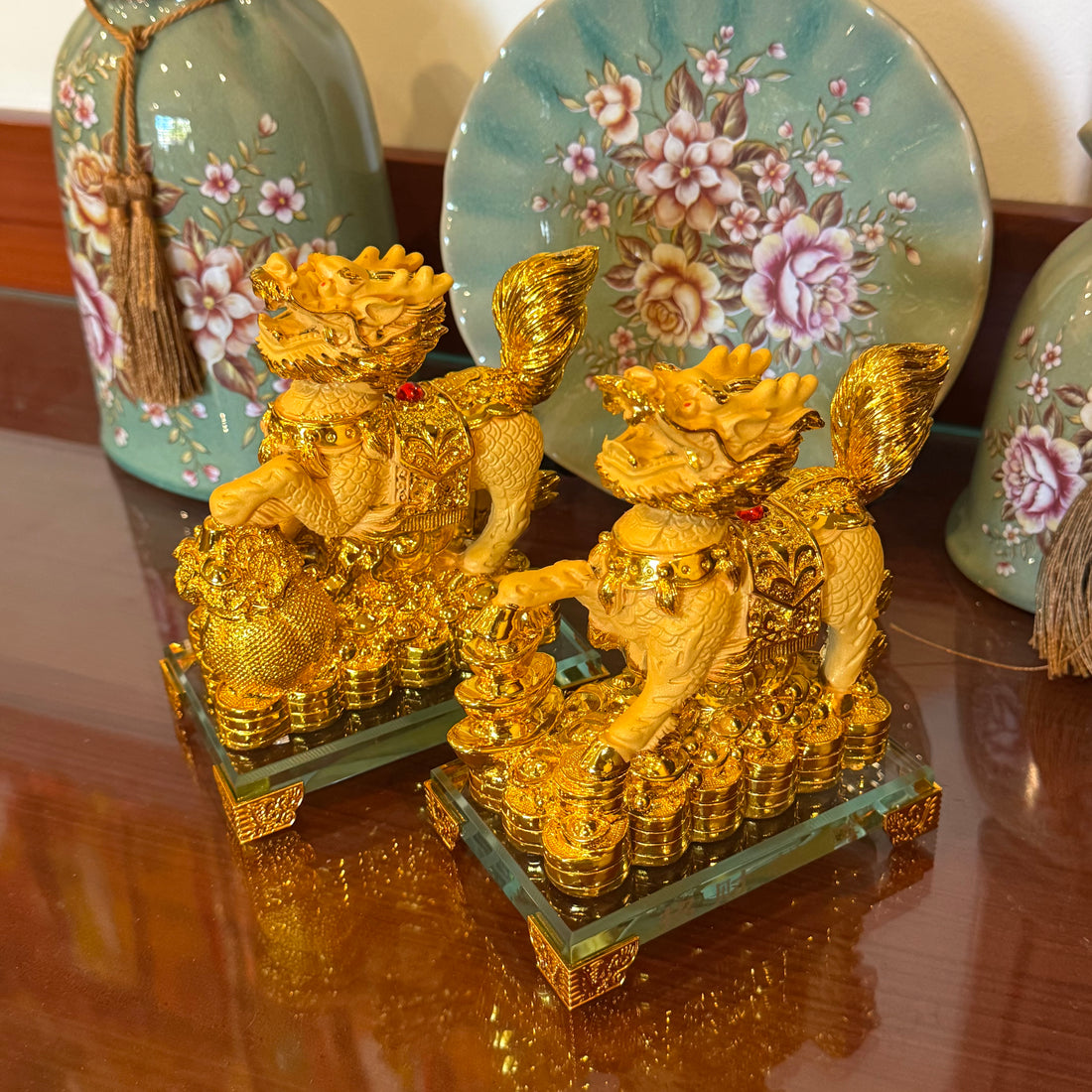 Powerful Protectors Gold Qilin Pair 15cm Default Title - Feng Shui Charms - Royal Dragon Decor Philippines