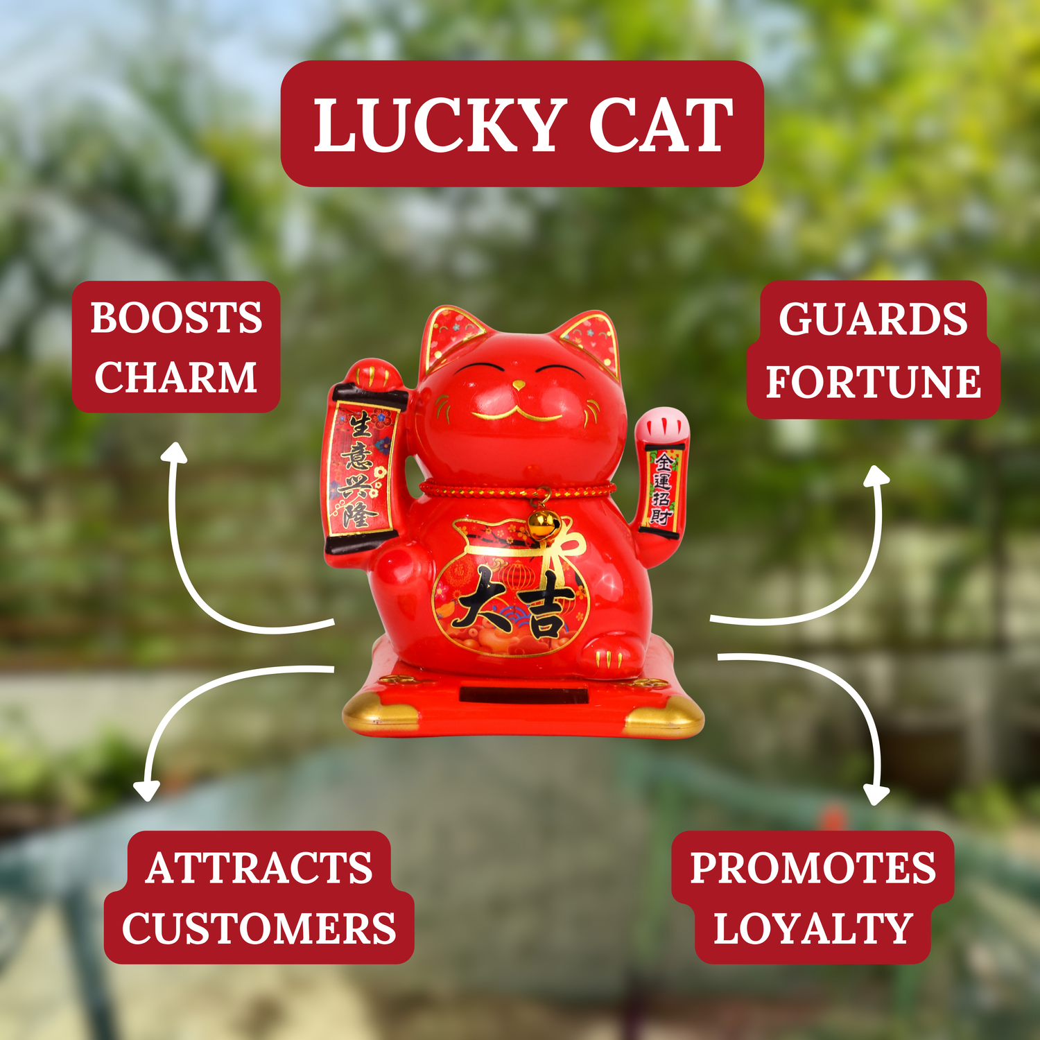 Auspicious Red Solar-Powered Lucky Cat 11cm