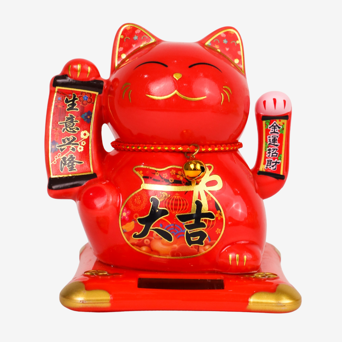 Auspicious Red Solar-Powered Lucky Cat 11cm