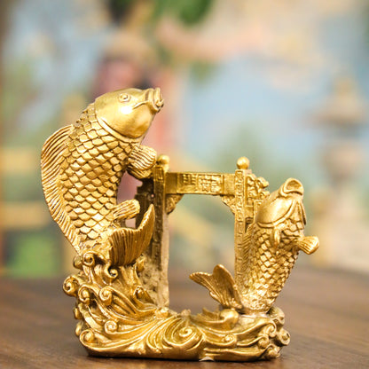 Double Fortune Brass Arowana Pair 12cm