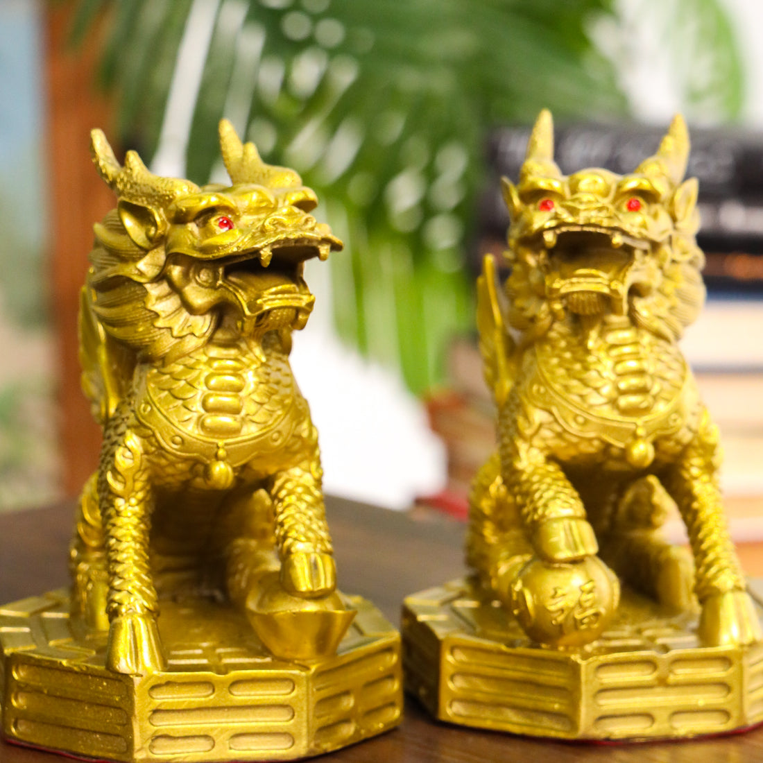 Mythical Protectors of Peace Brass Qilin Pair 17cm