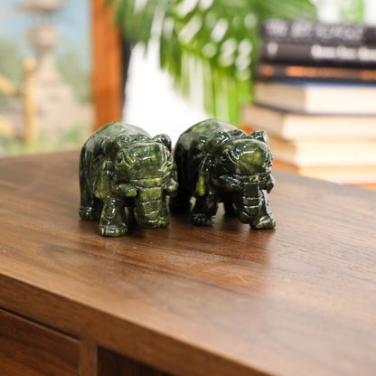 Gentle and Powerful Jade Elephant Pair 11cm