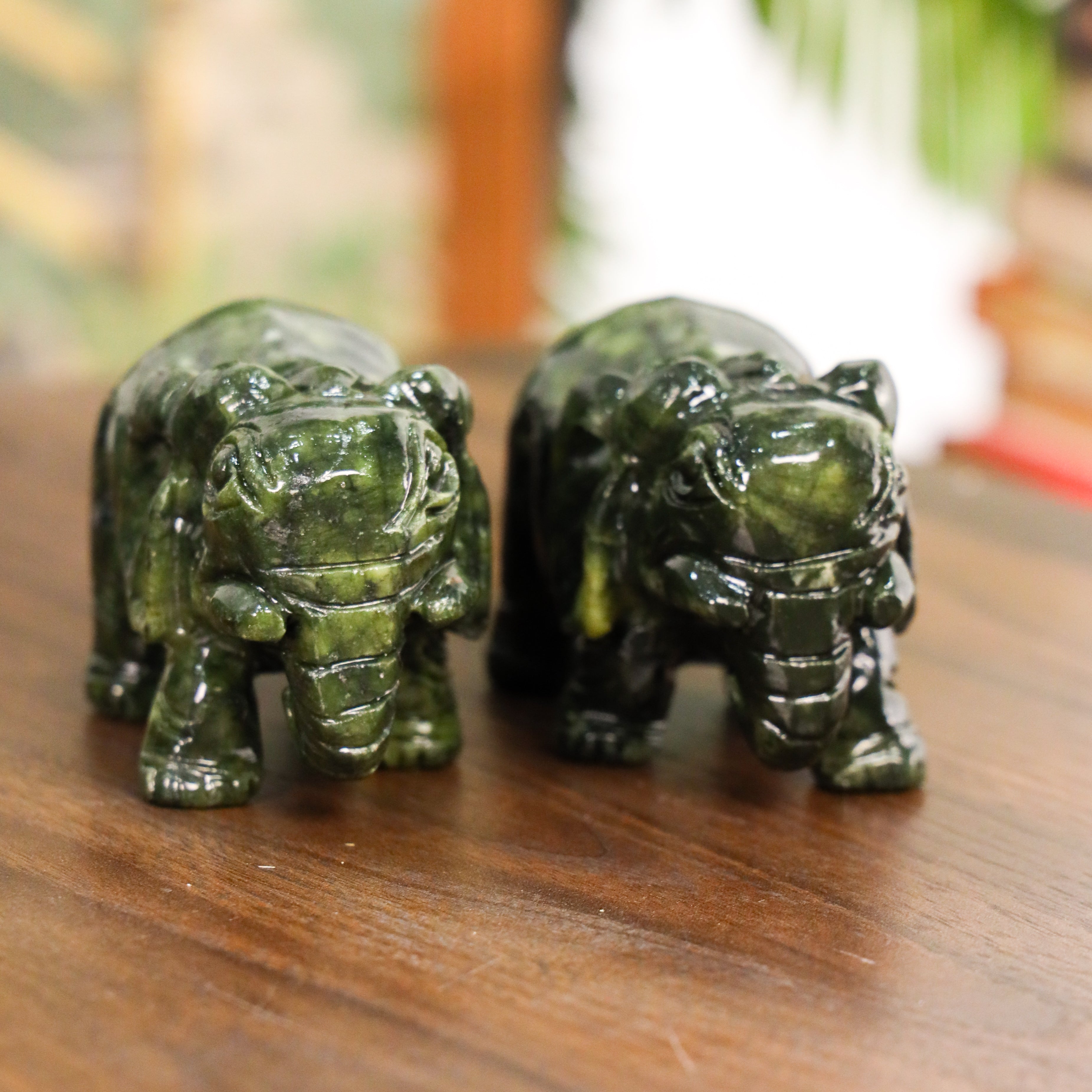 Gentle and Powerful Jade Elephant Pair 11cm