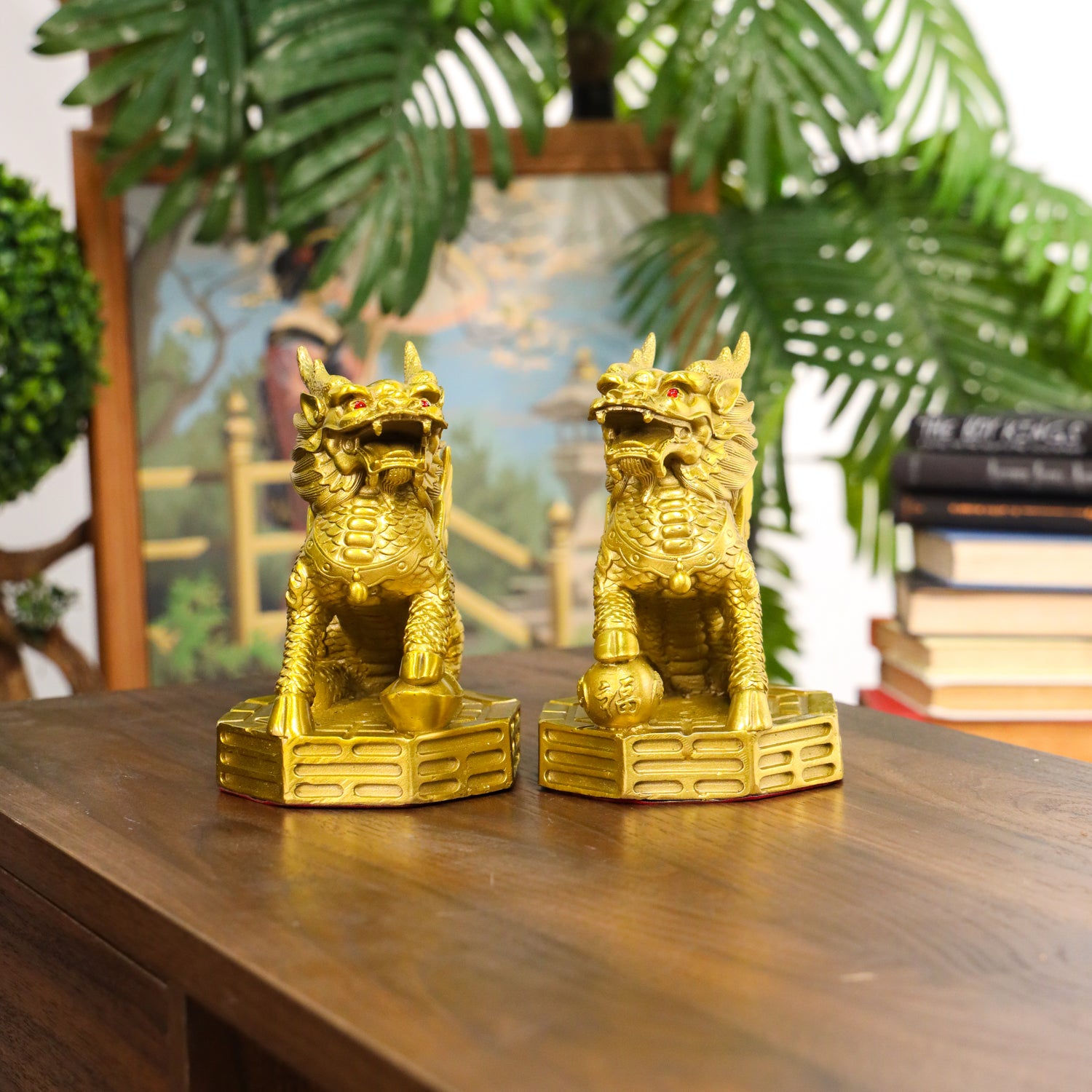 Mythical Protectors of Peace Brass Qilin Pair 17cm